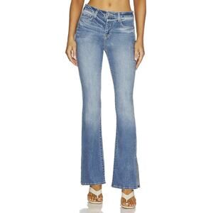 L'Agence Abilene High Rise Baby Boot Slit Jeans Alamo Blue Stretch Denim 24 $275
